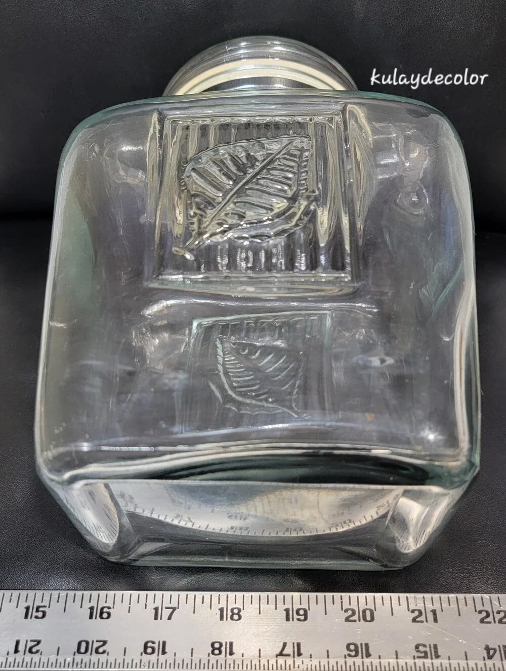 Vintage Large Glass Canister Embossed Leaf Hermetic Jar Hinged Bail Lid 8.75